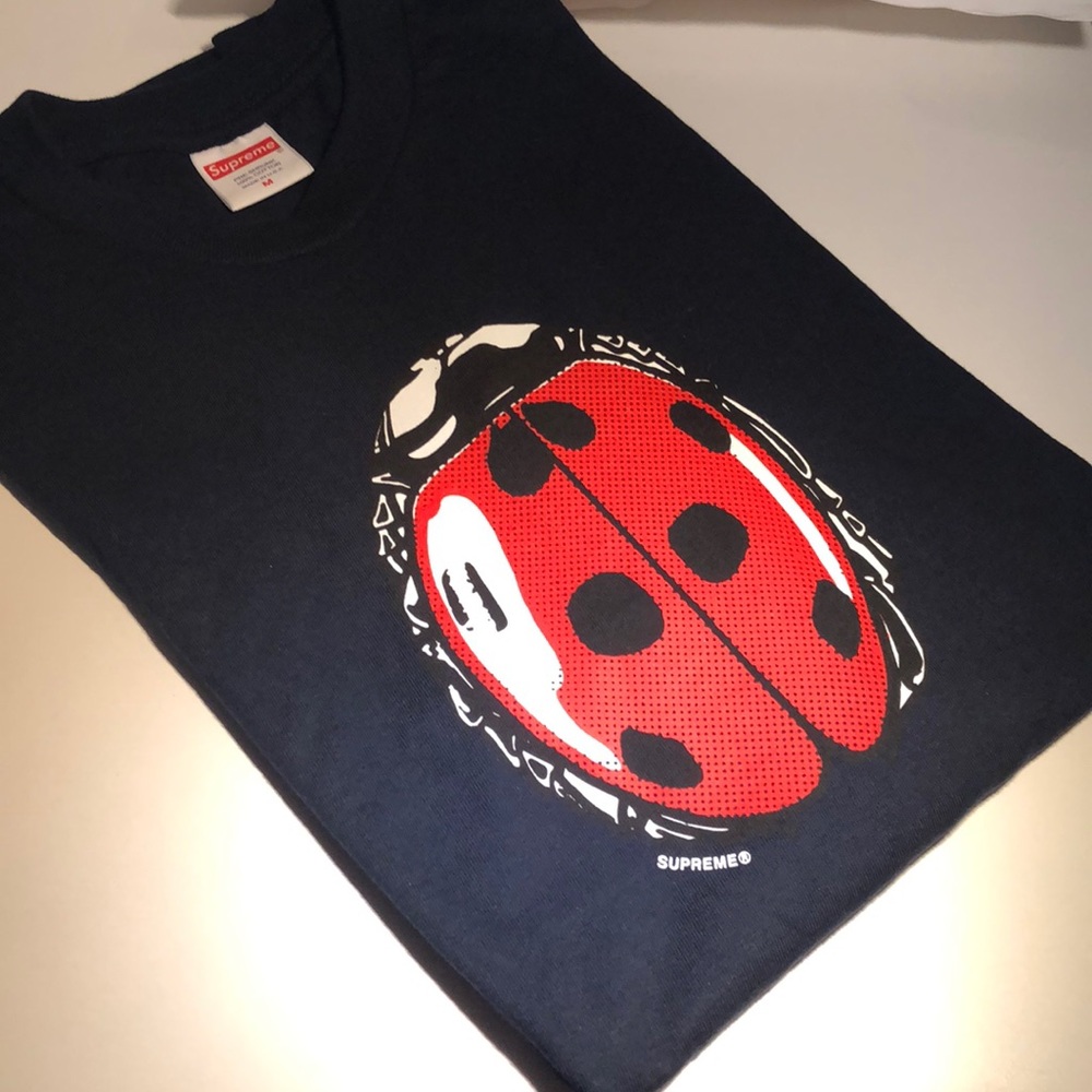 Supreme Men’s Navy Blue Ladybug T-Shirt.